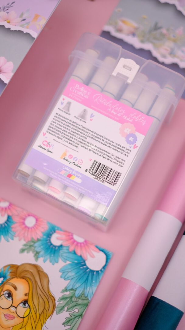 Caja 24 Rotuladores base alcohol punta doble. Johanna Rivero